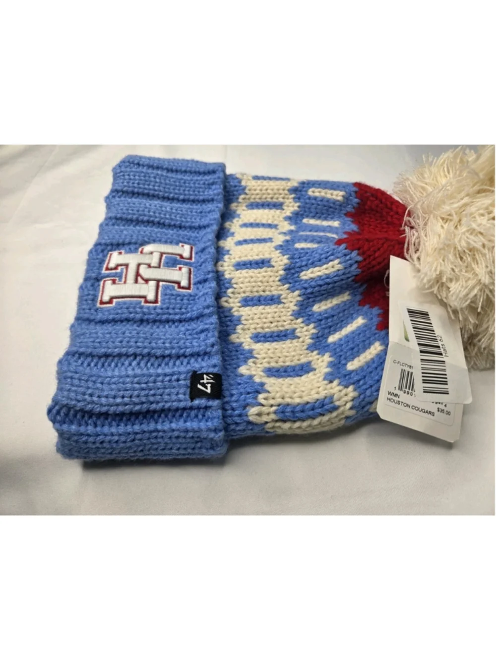'47 Houston Cougars UH Women's Cuffed Pom Knit Beanie Blue Cream Red NWT #62